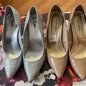 Silver Glitter Pointed-Toe Pumps